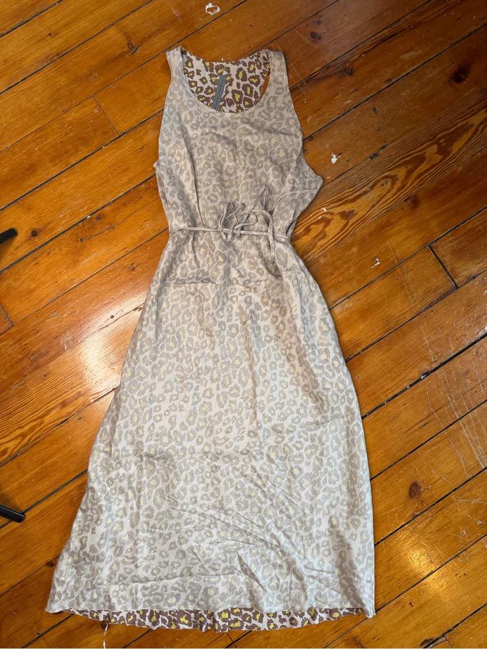 Raquel Allegra Beige and Brown Leopard Print Midi Dress
